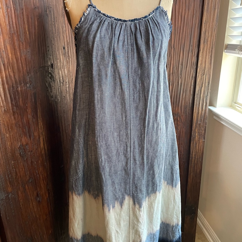 illia Chambray Denim Slip Dress with Bleached Hemline